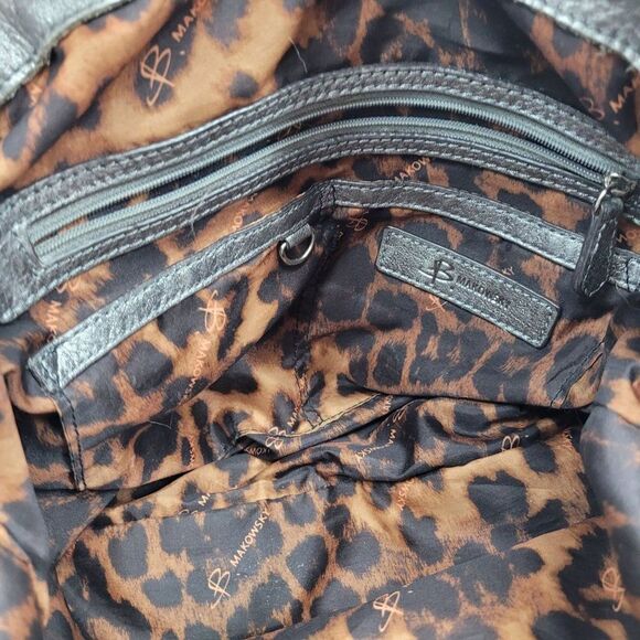 B. Makowsky Shoulder Bag Leather Black Silver Braided Slouchy Large Edgy Baddie - Picture 5 of 17